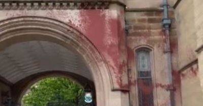 Red paint splattered on historic entrance to University of Manchester in 'criminal vandalism'